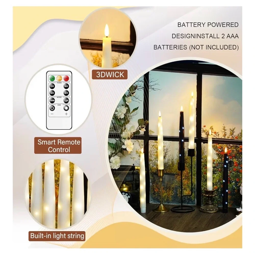 Remote-Controlled LED Taper Candles - White